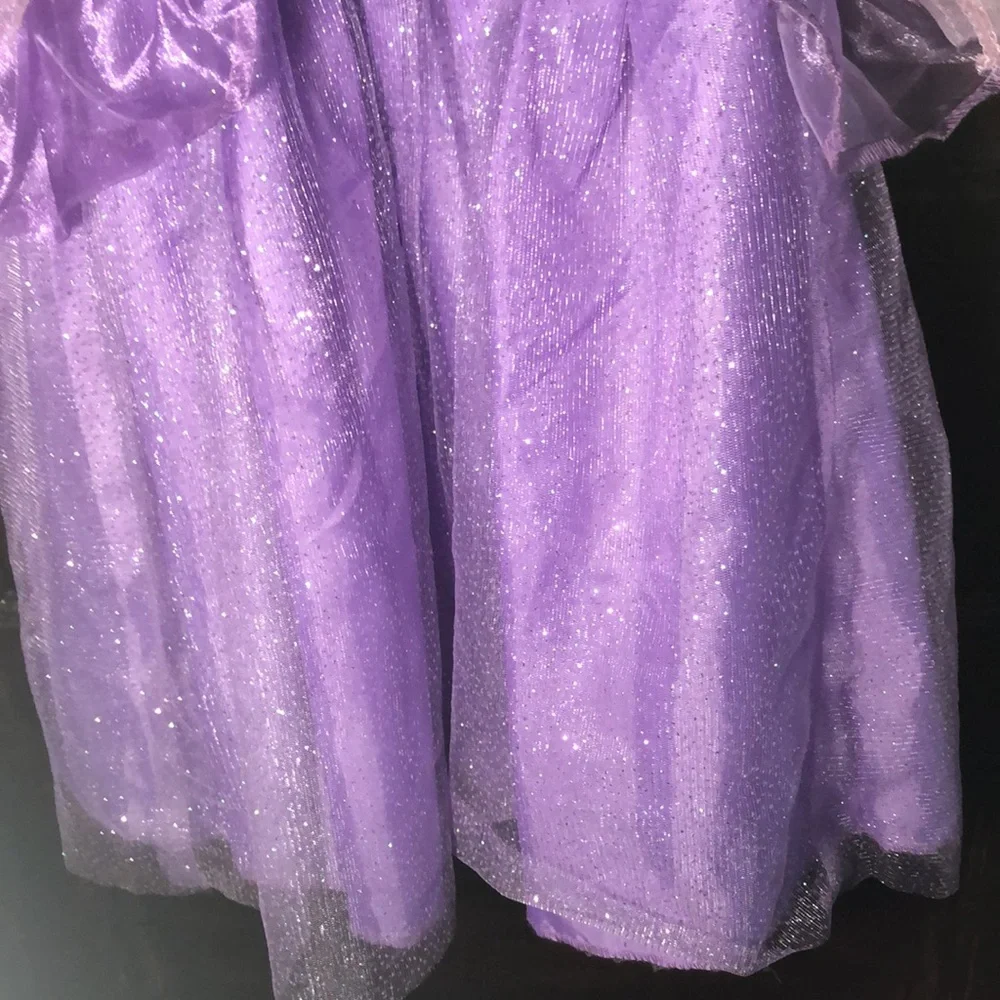 Disney Princess Rapunzel dress 4-6/purple w/ pink ribbon trim/sparkly overskirt